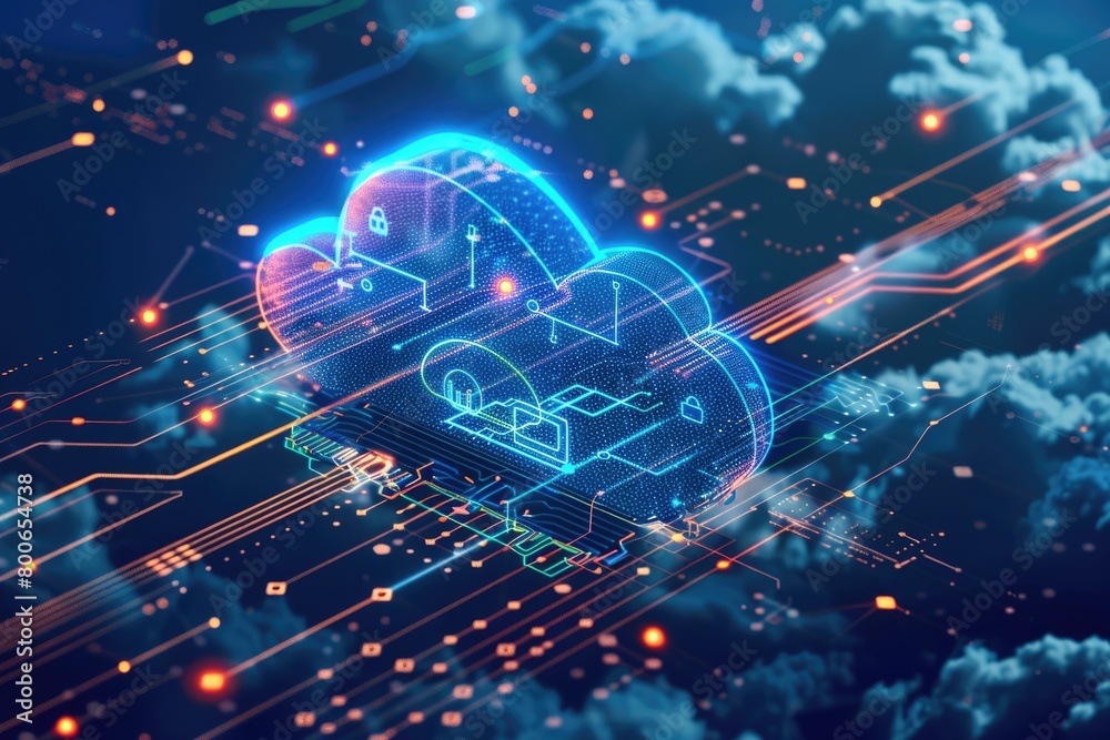 Poster A cloud with a computer chip on top, suitable for technology concepts