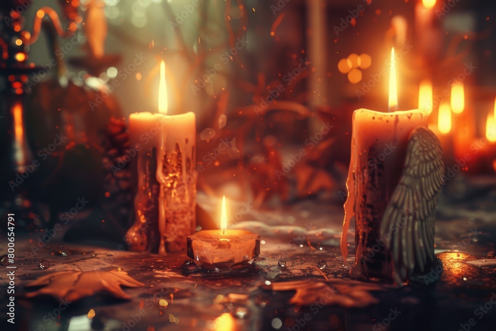 Aufkleber A mysterious scene with two candles illuminating a dark room. Suitable for various concepts