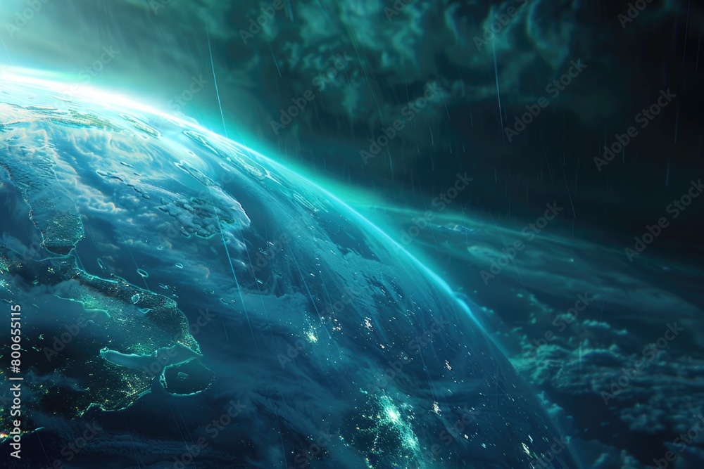 Poster a stunning view of earth from space at night. perfect for science or technology related projects