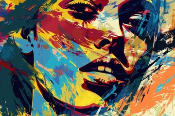 A vibrant painting of a woman's face, suitable for various design projects