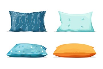 Four different colored pillows on a plain white background. Suitable for home decor or interior design concepts