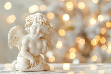 Fototapeta premium A serene angel statue sitting on a table. Ideal for religious or peaceful concepts