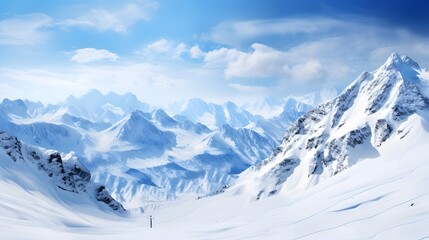 Fototapeta na wymiar Panoramic view of snow covered mountains in winter, Caucasus, Russia
