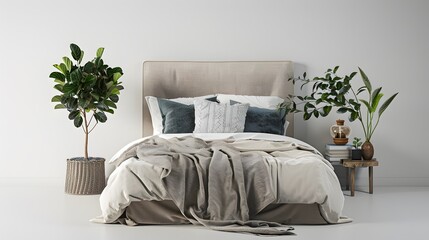 Cozy modern bedroom setting , on white background