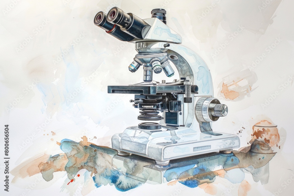 Poster a painting of a microscope on a table. suitable for educational and scientific projects
