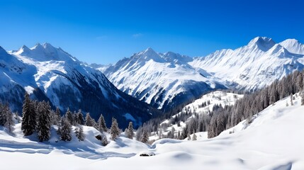 Fototapeta na wymiar Panoramic view of alpine mountains in winter, Bavaria, Germany