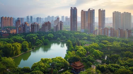 Chengdu skyline, China, tech hub with green spaces