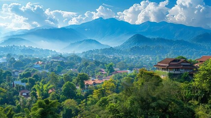 Fototapeta na wymiar Chiang Mai skyline, Thailand, mountain backdrop