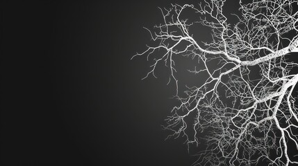 veins growing like roots or lightning in white color on a plain solid black background 