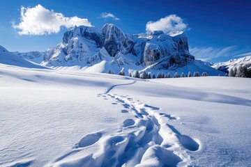 Scenic view of a snow covered mountain with tracks, ideal for winter sports or nature concepts