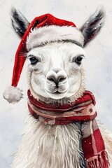 Naklejka premium A festive llama wearing a Santa hat, perfect for holiday designs
