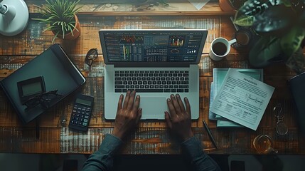 Clean and Simplistic Office Environment with Laptop and Calculator