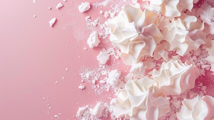 Close-up view of white powder on a pink background. Ideal for beauty or cosmetic product concepts