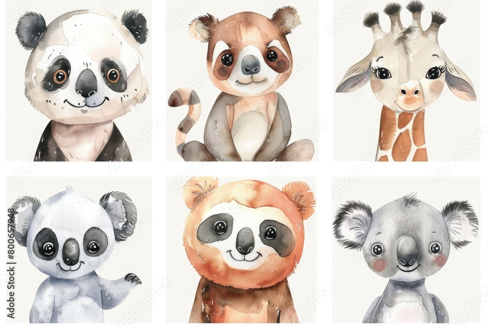Aufkleber a collection of four pictures featuring a giraffe and a panda. suitable for various projects