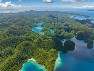 Group of islets with turquoise water of lagoons. Bucas Grande Island. Surigao del Norte. Mindanao, Philippines.
