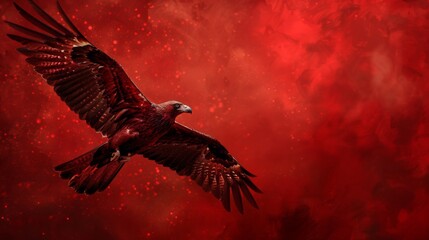 A large bird flying in the air with red and orange colors, AI