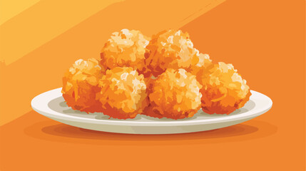 Plate with tasty fried popcorn chicken on orange background