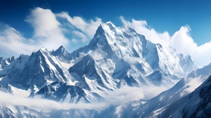 Panoramic aerial view of snow-capped mountains in the clouds. - Powered by Adobe