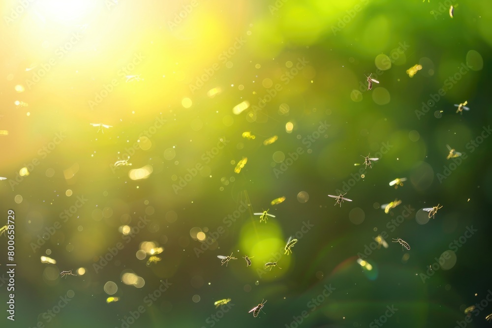 Poster A bunch of bugs flying in the air. Suitable for nature and insect-related projects