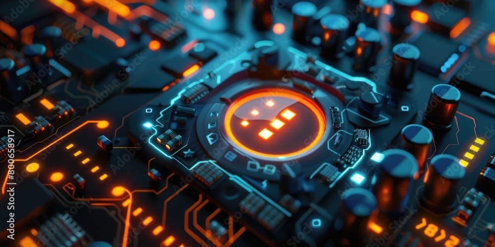 Poster Detailed view of a circuit board with a clock, suitable for technology concepts