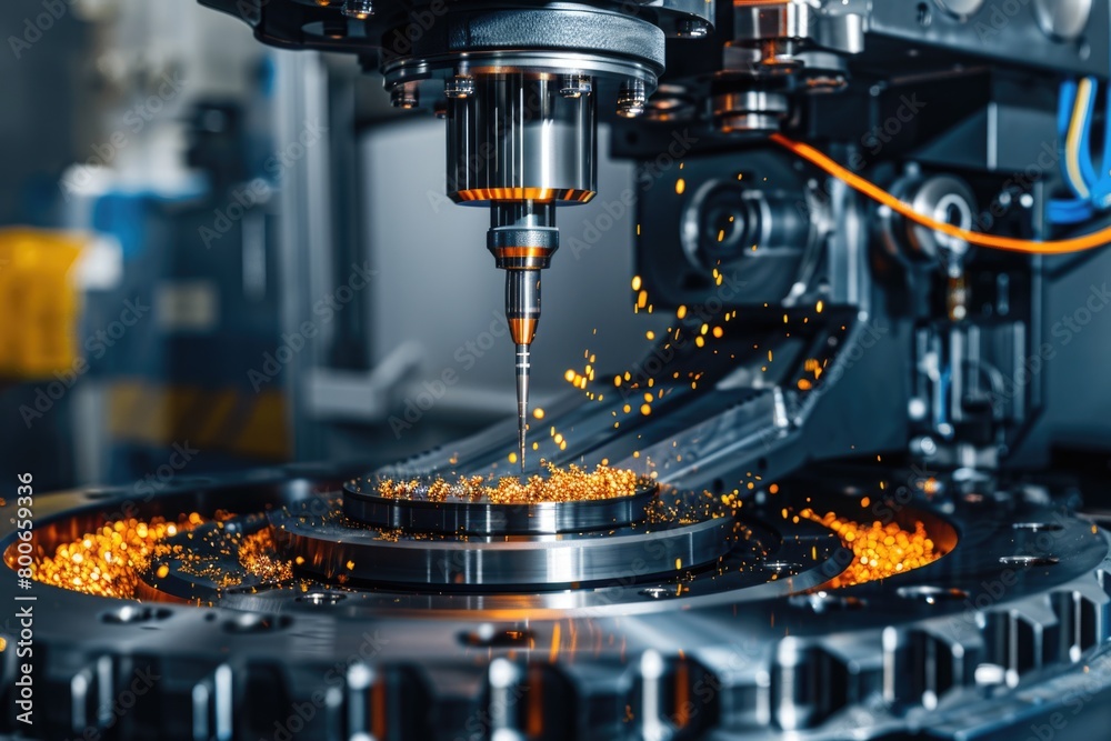 Poster detailed view of a machine in operation, suitable for industrial concepts