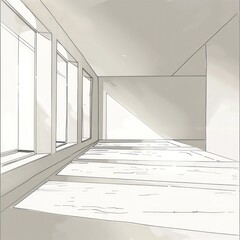 Obraz premium wide empty room in perspective with drawing structure lines in white colors and nice light
