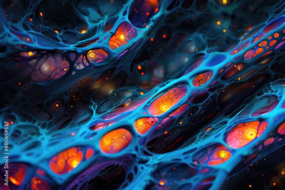 Poster close up of a cell phone with colorful lights, perfect for technology concepts