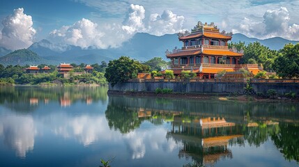 Hue skyline, Vietnam, imperial city by the river
