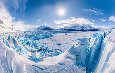a panoramic view of the vast icy expanse of the ice glaciar - obrazy, fototapety, plakaty