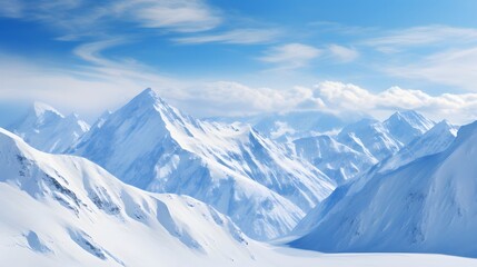 Panoramic view of snowy mountains in winter, Caucasus, Russia