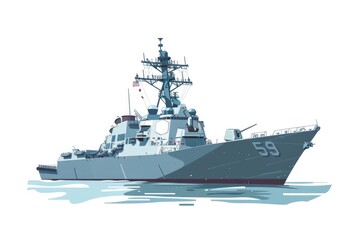 Naklejka premium A navy ship floating on top of a body of water. Suitable for military or transportation concepts