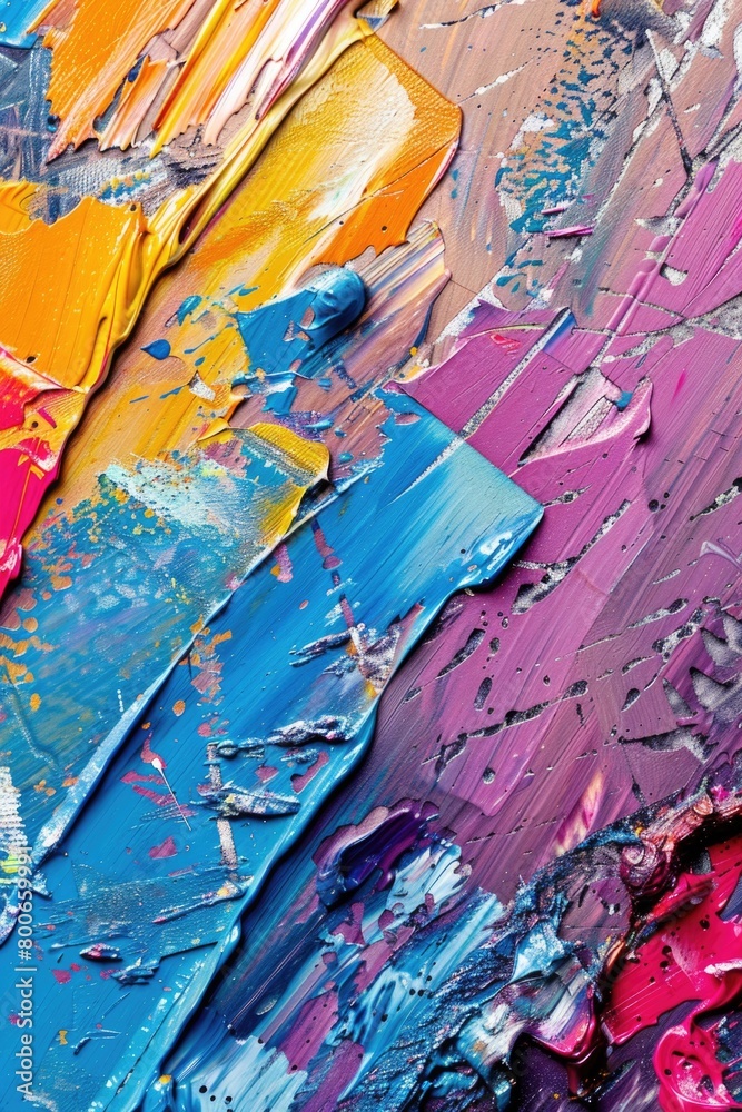 Aufkleber close up view of a vibrant multicolored painting. suitable for art and design projects