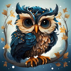 Fototapeta premium Watercolor Owl vector, clipart Illustration, Generative Ai