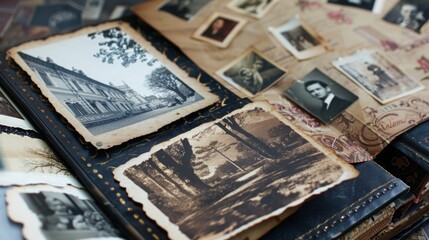 Table Covered With Old Photos and Pictures