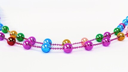 Multicolored beaded necklace on a white surface, suitable for fashion or jewelry concepts
