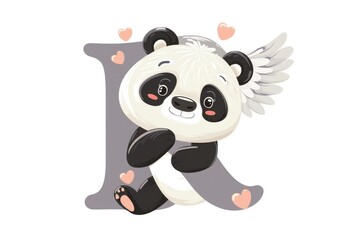 A panda bear with wings sitting on the letter L. Suitable for various design projects