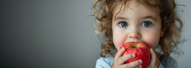 little girl eating a apple