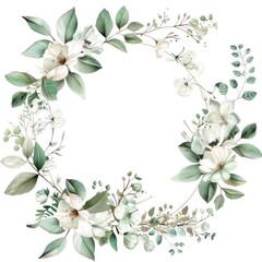 round floral frame crown shaped in light watercolors isolated on a white background
