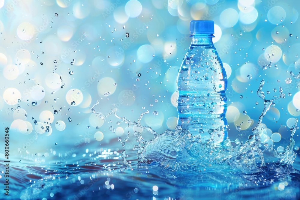 Aufkleber A bottle of water splashing on the surface of a body of water. Suitable for hydration and refreshment concepts