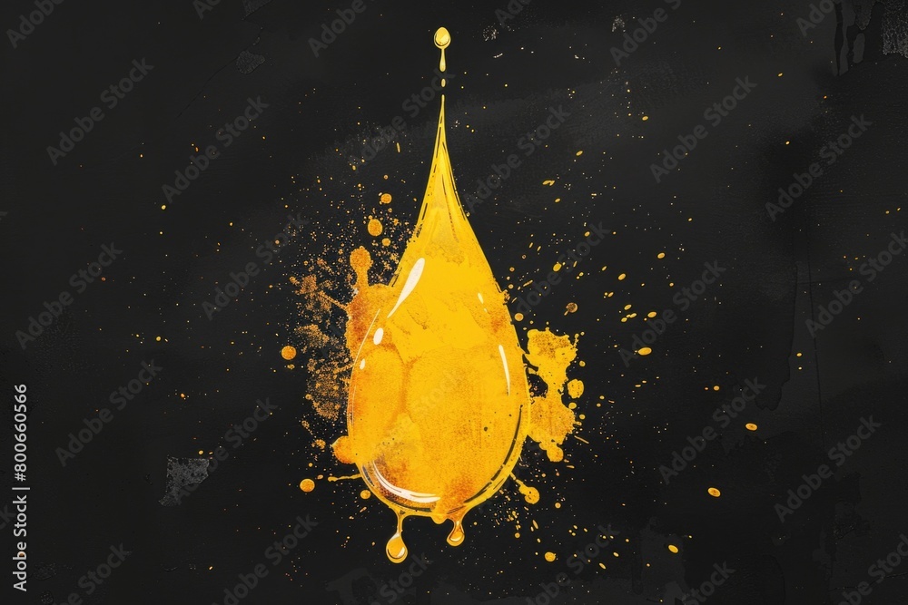 Poster A drop of liquid splattered with yellow paint. Perfect for artistic projects