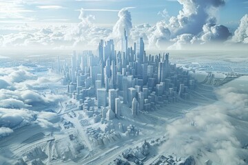 A city floating among fluffy clouds. Perfect for futuristic concepts
