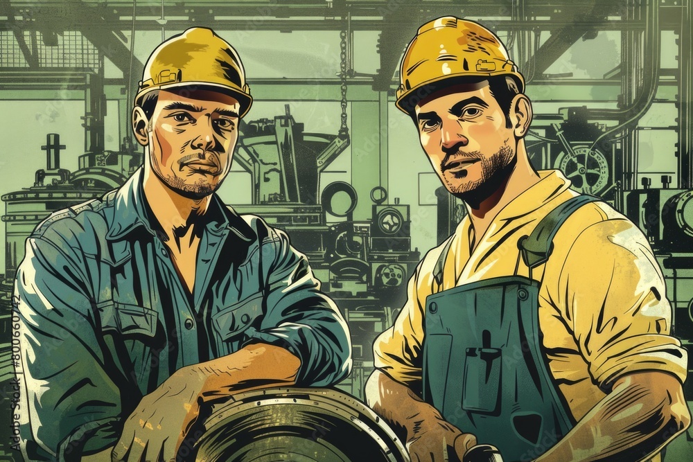 Poster two men standing side by side. suitable for business or friendship concepts