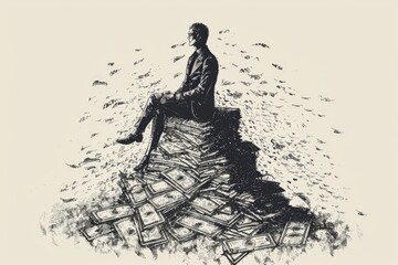 A man sitting on top of a pile of books. Suitable for educational or reading-related concepts