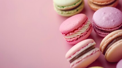 Obraz premium colorful macarons arranged in a light pink background
