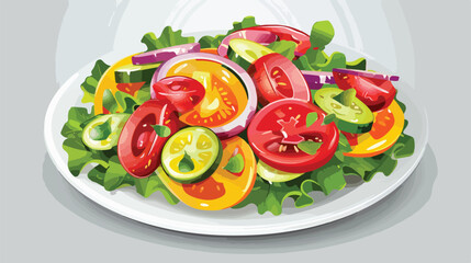 Plate with tasty salad on grey background Vector illustration