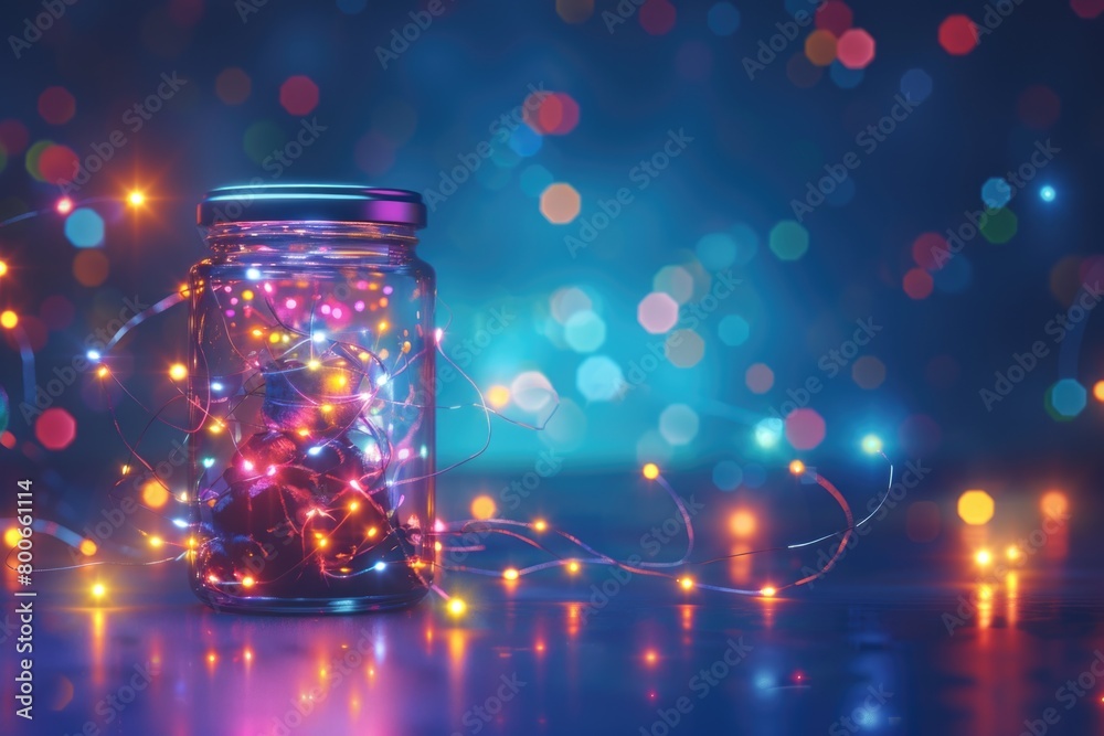 Poster A jar filled with colorful lights, perfect for adding a festive touch to any project
