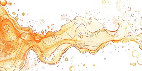 orange monochromatic background with fluid concept, bubbles, water, like a flow of lava of a volcano on a white background
