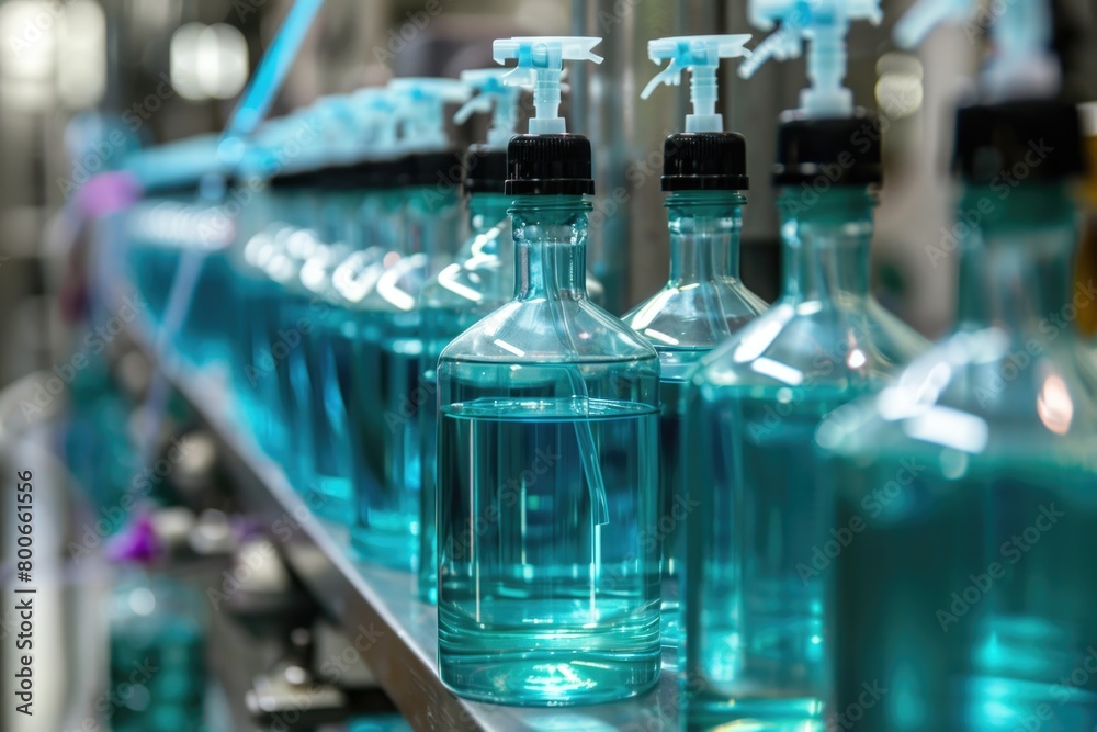 Fototapete a row of bottles filled with blue liquid. suitable for various concepts and designs