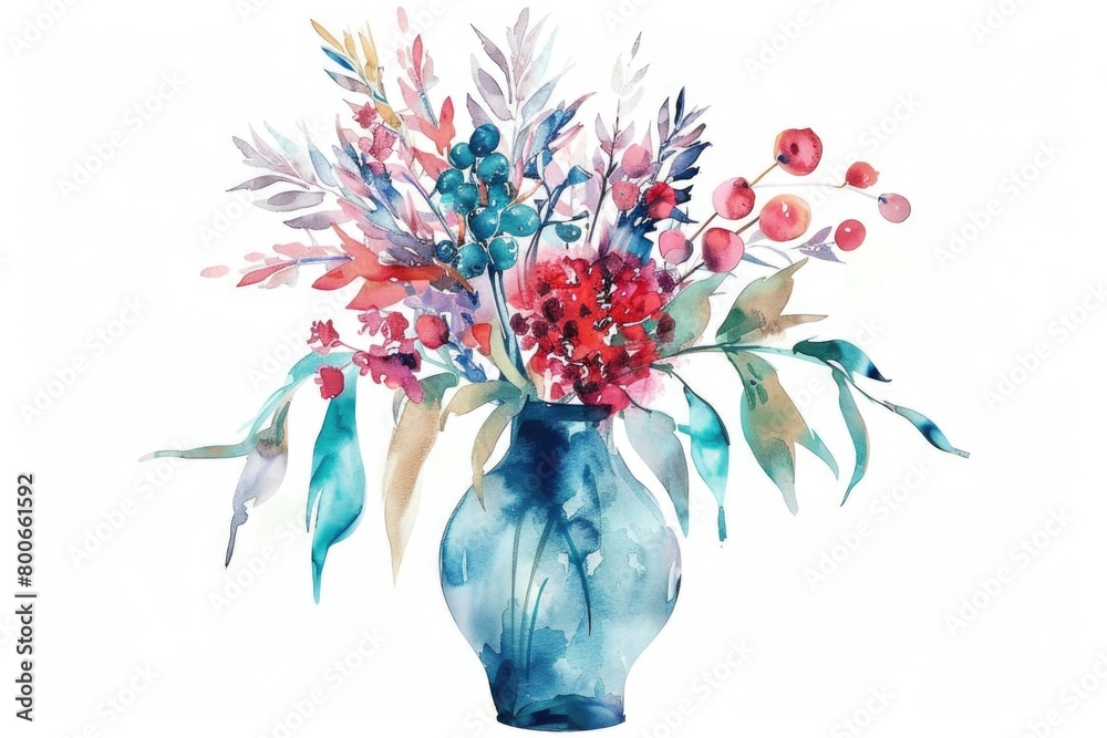 Poster a beautiful watercolor painting of a vase filled with vibrant flowers. perfect for adding a pop of c