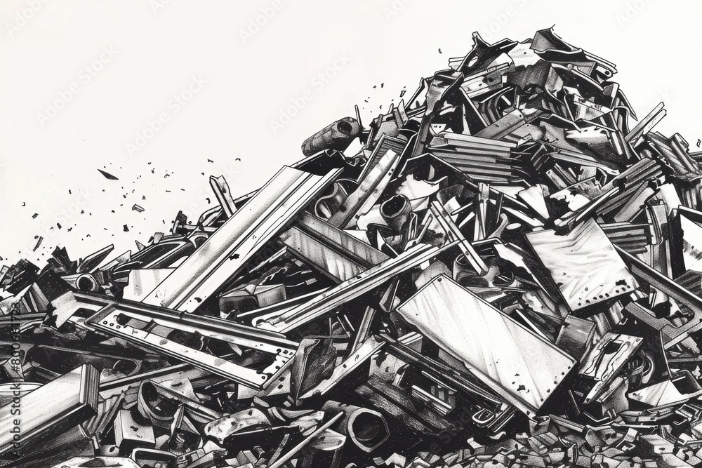 Poster black and white drawing of a pile of junk, suitable for various design projects